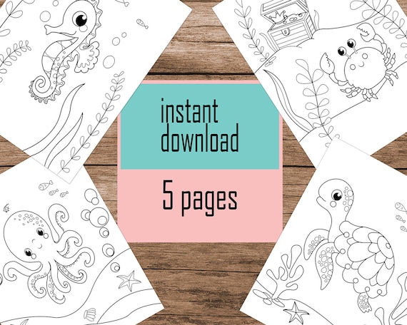 Sea World Sea Animals Illustrations Coloring Pages for Kids