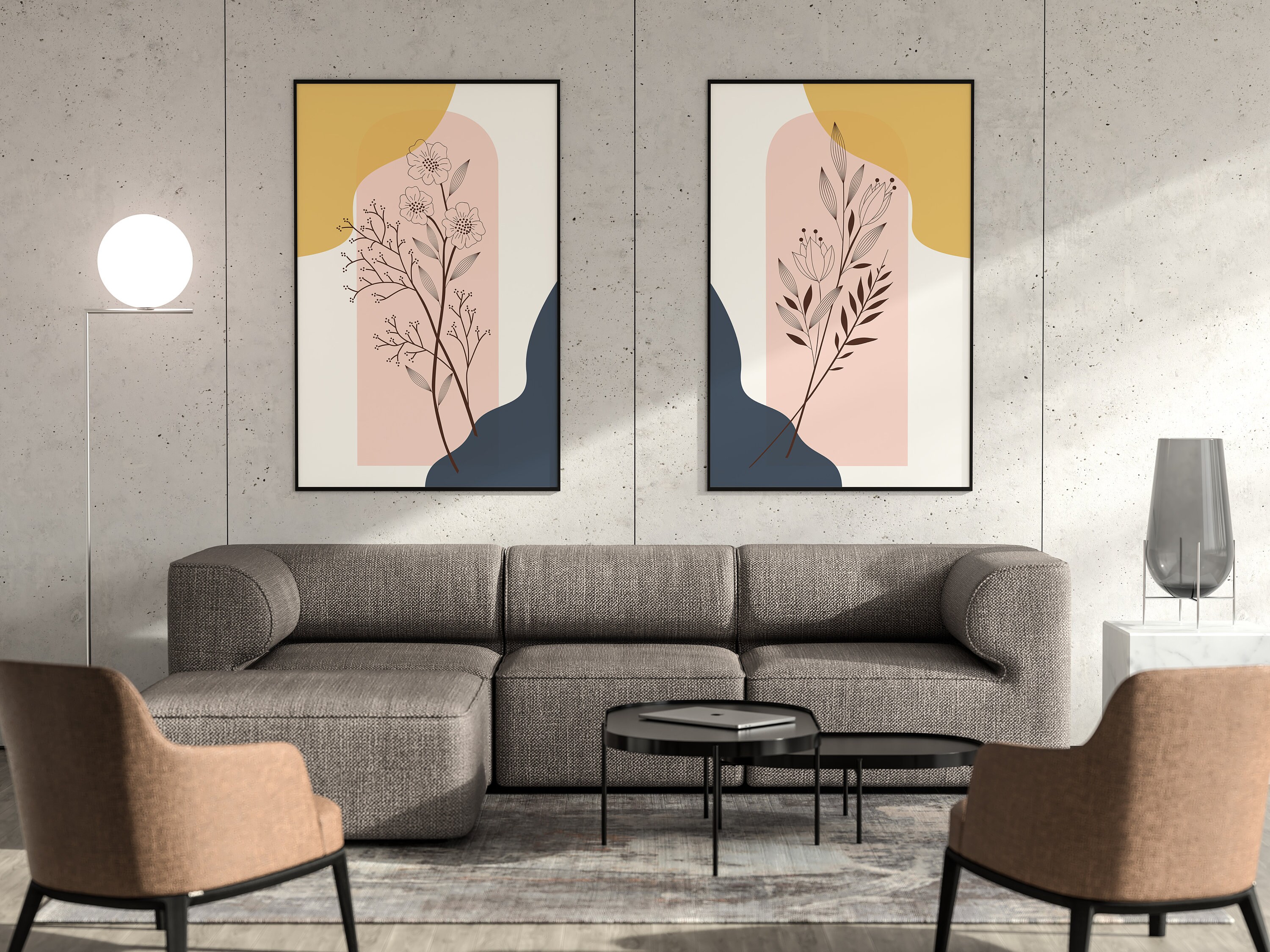 Boho Art Set of 2 Prints Mid Century Modern Art Print | Etsy