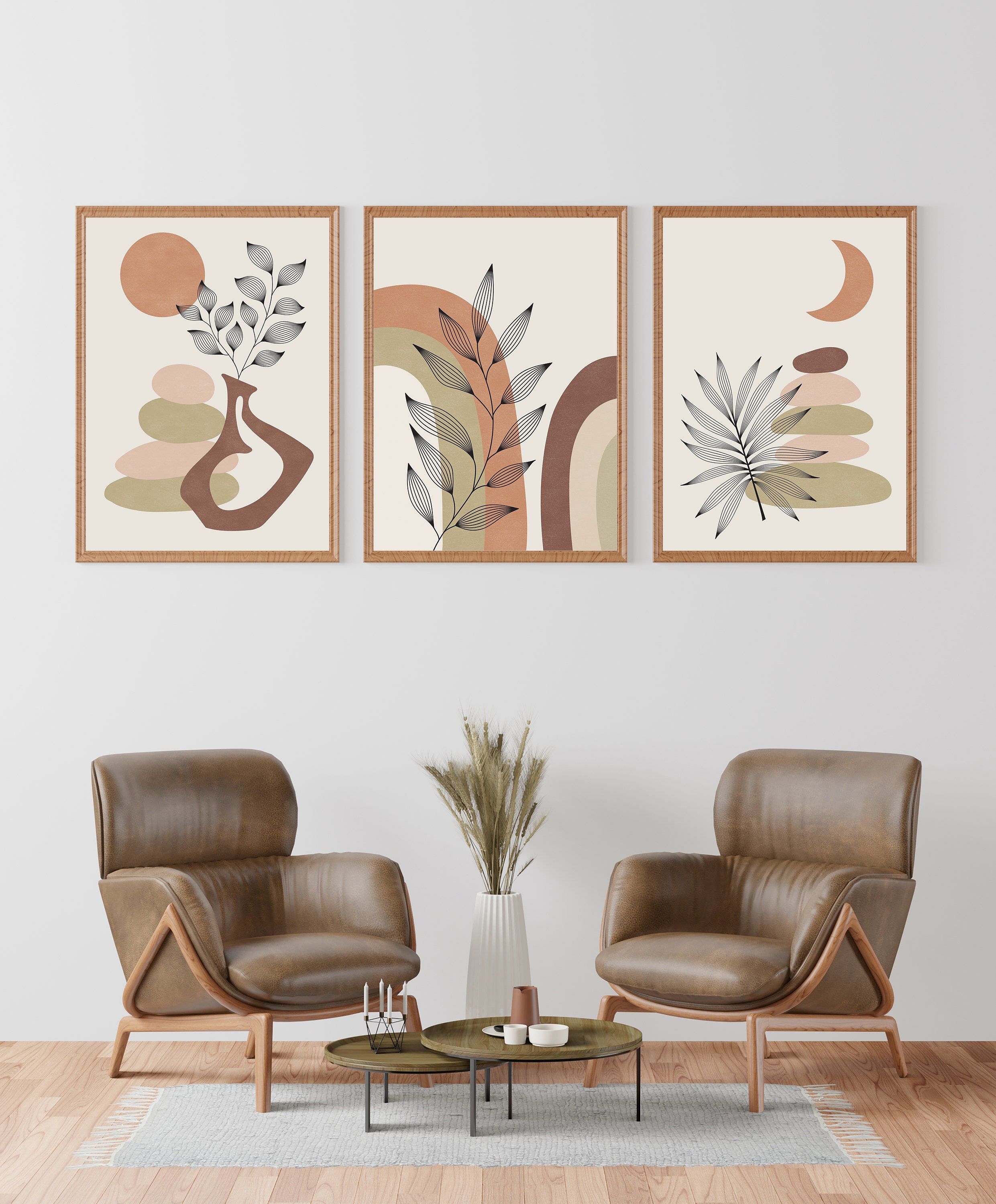 Boho Art Set of 3 Mid Century Modern Art Print Set Sun and Etsy