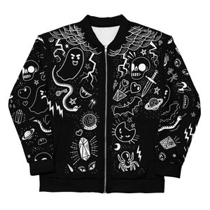 Mythical Jacket / Sid Spidersnake / Witchy Ghost Magic Arcane UFO Lightning Chaotic Neutral Mystical Goth Witchy Unisex Bomber Jacket