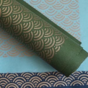 Japanisches Papier Katazuri Washi - Meereswellen ""Seigaiha"" traditionelles Muster."