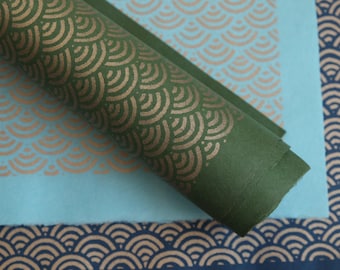 Papel Washi Japonés – Mingeishi – Patrón Katazuri Seigaiha – Para Origami, Manualidades, Decoración