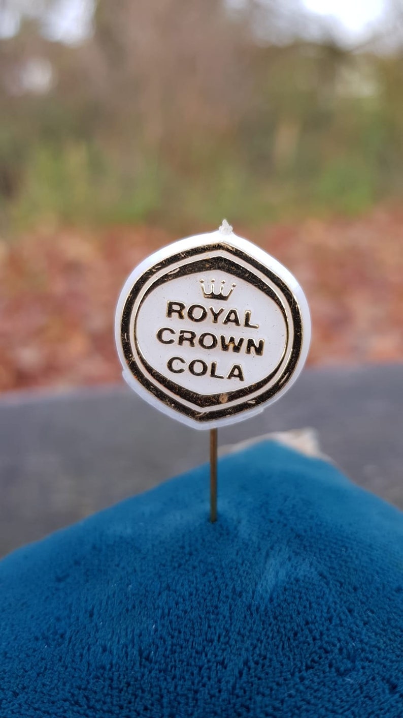 Set of 3 Vintage 1960s Royal Crown Cola Pin Badges One Metal and Two Plastic