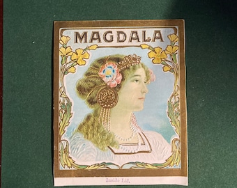 Etiqueta de cigarro / cigarrillo con tapa interior en relieve rara y temprana 'Magdala'