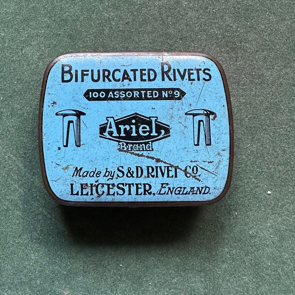 Unusual Blue Vintage Ariel Brand Bifurcated Rivets Tin (Leicester)