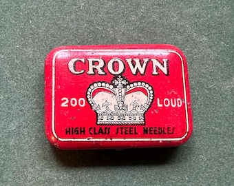 Scarce Old &#39;Crown&#39; Brand Japanese Gramophone Needle Tin (200 Loud)