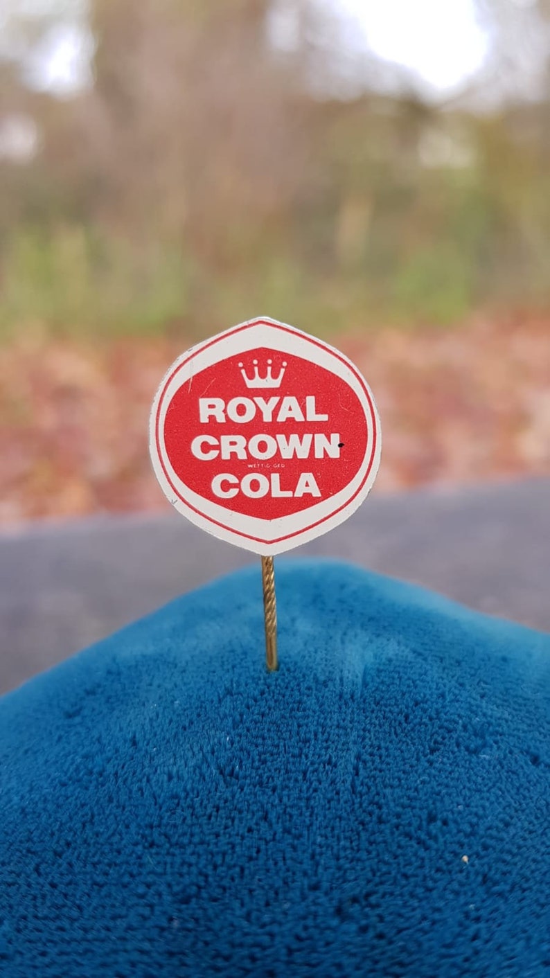 Set of 3 Vintage 1960s Royal Crown Cola Pin Badges One Metal and Two Plastic