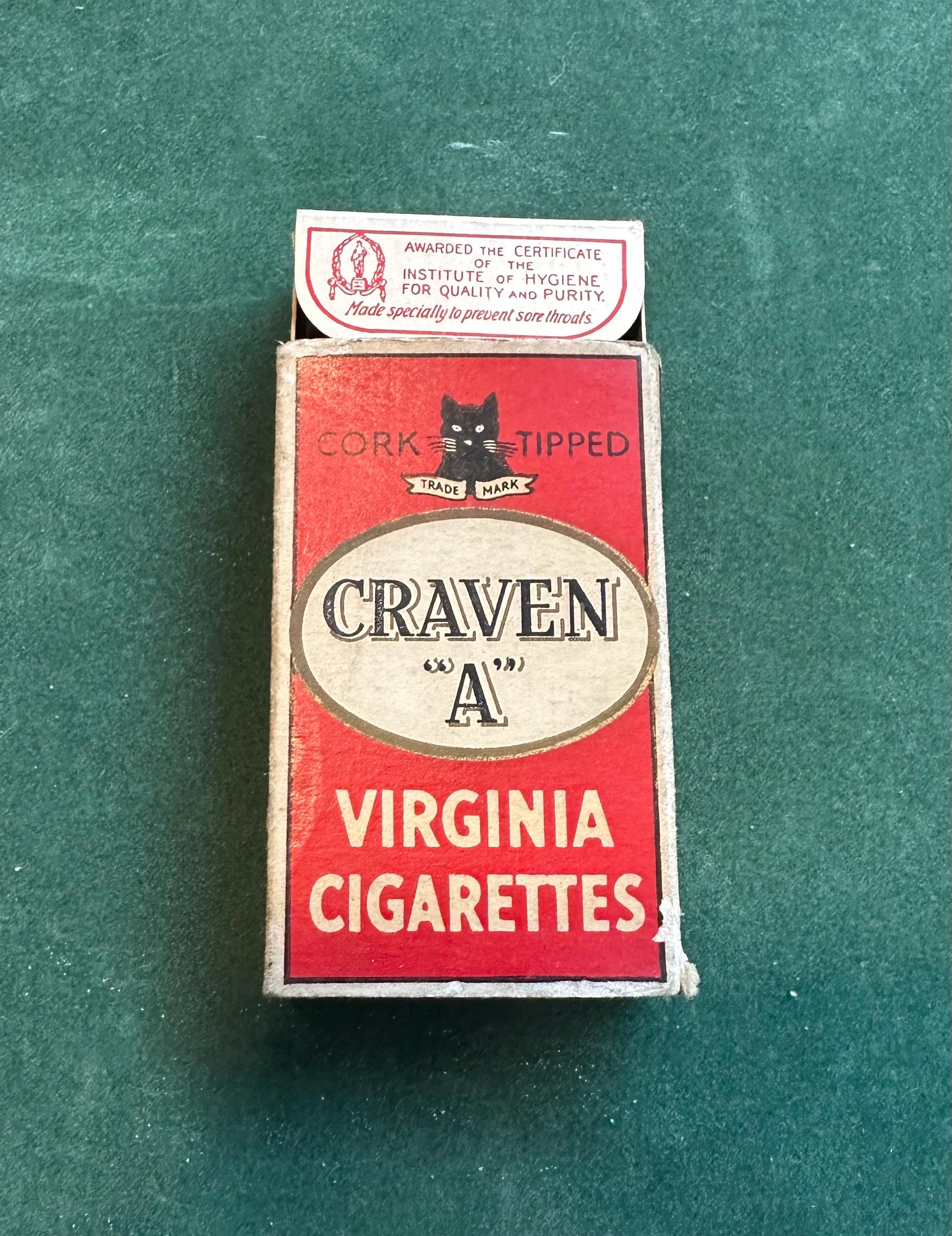 ヴィンテージ 空 Craven 'A' 10 本入りタバコ箱 (オリジナル