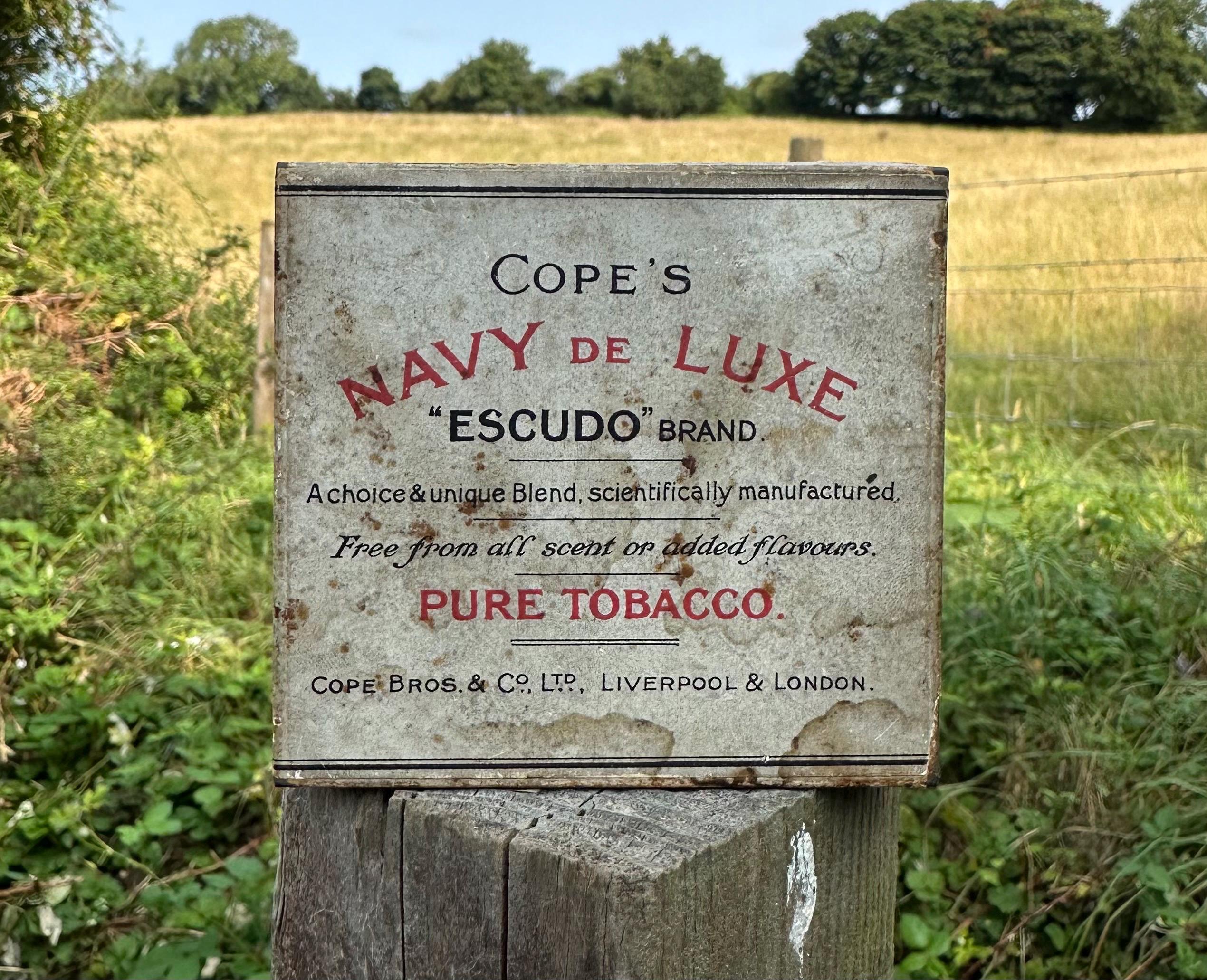 Rare Size Cope's Navy De Luxe 'escudo' Brand Paper Label Tobacco Tin