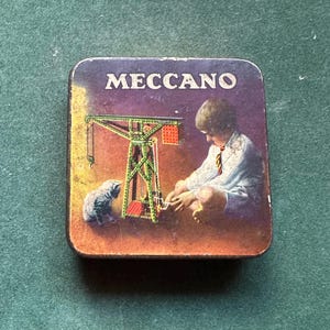 Vintage Early Meccano Small Parts Tin With Paper Label (VGC)