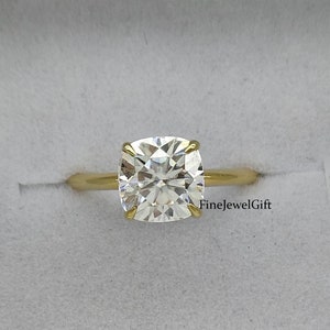 2 Carat (7mm) Cushion Moissanite Solitaire Engagement Ring,14k /18K Yellow /White/Rose Solid Gold Ring /925 Sterling Silver Ring