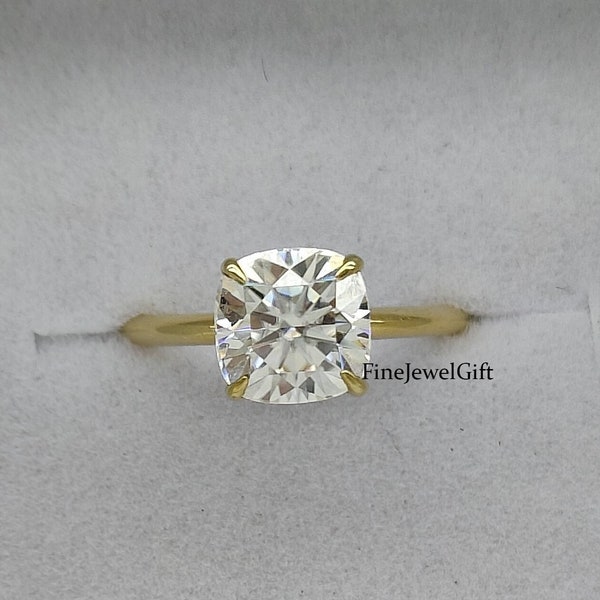 2 Carat (7mm) Cushion Moissanite Solitaire Engagement Ring,14k /18K Yellow /White/Rose Solid Gold Ring /925 Sterling Silver Ring