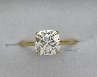 1.70Ct (7mm)Cushion Moissanite & Lab Grown Solitaire Engagement Ring,14k /18K Yellow Solid Gold Ring /925 Sterling Silver Ring/Platinum Ring
