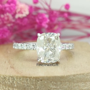 9xMM 2.30 Ct Elongated Cushion Lab Diamond And  Moissanite Solid White Gold Ring-Hidden Halo Ring-Silver Ring-Valentine Gift Ring-Fancy Ring