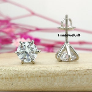 2.40Ct (7MM Each) Real Brilliant Cut Moissanite And Lab Diamond Engagement Earring/Screw Back Earring/Anniversary Earring/Valentine Gift