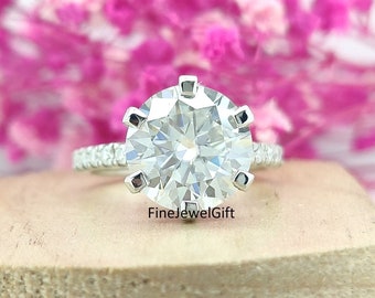 4.10 Ct Round Cut Real Certified   All Moissanite Solitaire Engagement Ring/Big Moissanite Ring/Solid White Gold Ring/925 Silver Ring