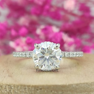 2.20 Ct Round Cut Lan Diamond & Moissanite Wedding Ring/925 Silver Ring/Hidden Halo Solitaire Ring/Solid White gold Ring/Anniversary Gift