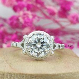 2.50 Ct Round Cur Lab Grown & Moissanite Bezel Anniversary Ring/925 Silver Ring/Solid White Gold Ring/C/Wedding Ring/Gift Ring/14K/18K Gold