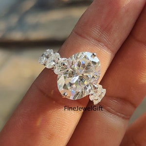 10 Ct (16x12) & 6x4(4Ct) Oval Cut Lab Diamond- Moissanite Engagement Ring-Silver Ring-Solid White Gold Ring--Wedding Gift Ring-Platinum Ring