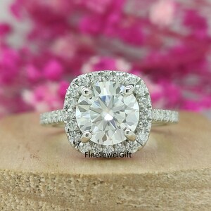 14K/18K Solid White Gold Ring 3Ct Round Cut All Lab Grown & Moissanite Halo Prong Engagement Ring/925 Silver Ring/Anniversary Gift/Platinum
