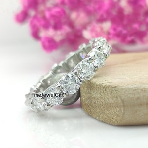 4.25 Ct (4 MM Each) Real Moissanite And Lab Diamond Solitaire Wedding Band/Full Eternity Moissanite Band/925 Sterling Silver/Gold/Platinum