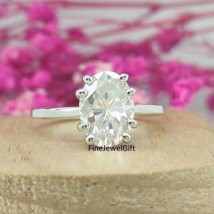 10x7 MM(2.30Ct) Oval Cut Lab Grown & Moissanite Prong Engagement Ring/Solid White Gold Ring/Wedding Ring /Propose Ring/925 Silver Ring