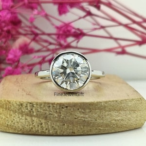 9 MM (2.75Ct) Brilliant Lab Diamond-Moissanite Fancy Anniversary Ring/Bezel Ring/Birthday Gift Ring/Solid White Gold Ring/925 Silver/CZ Ring