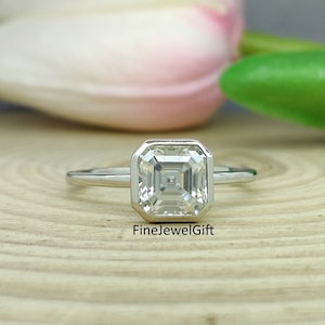 14K/18K Solid Gold/925 Sterling Silver 3.00 (8 MM Center)Asscher Lab Diamond Moissanite Engagement Ring-Bezel Ring- Anniversary Ring fir Her