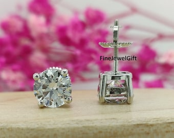 Pendientes de oro macizo de 3 quilates con moissanita auténtica de corte redondo y diamante de laboratorio, con cierre de rosca, para compromiso y boda, con circonita cúbica o regalo de cumpleaños.