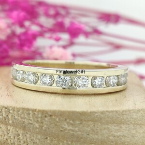 1.25 Ct (4 MM Each)Brilliant Round cut Lab Diamond & moissanite Channel Set Wedding Band/925 Sterling Silver Band/Solid Yellow Gold Band
