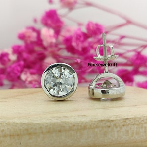3 Ct (7.5 MM Each) Round Brilliant Moissanite And lab Diamond  Earring/925 Sterling Silver Earring/Bezel Earring/Stud Earring/Gift For Her