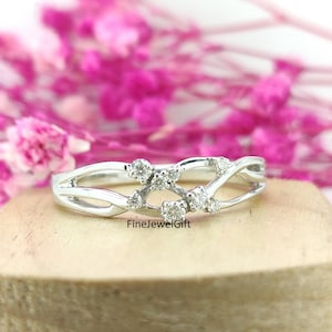 0.20Ct Round Cut Moissanite And Lab Diamond Wedding Band/Solitaire Band/Twisted Band/8 Stone Band/Tiny Stone Band/14k/18K Solid White Gold