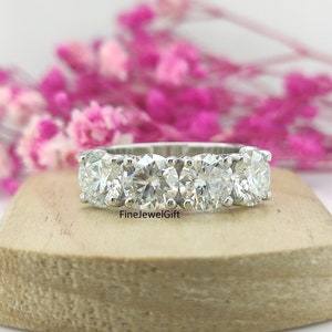 4 Stone Ring 3.20 Carat (6 MM Each)Round Cut Solitaire Lab Diamond & Moissanite Wedding Ring/Prong Ring/925 Silver And Solid White Gold Ring