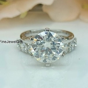 11MM/6.85 CT Brilliant Cut Lab Grown & Anel de Moissanite/Anel de Noivado Solitaire/Banda de Casamento de Eternidade Completa/Anel de Ouro Branco e Platina