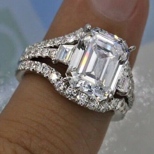 3.20ct Emerald Cut Real Moissanite and Simulated Diamond - Etsy