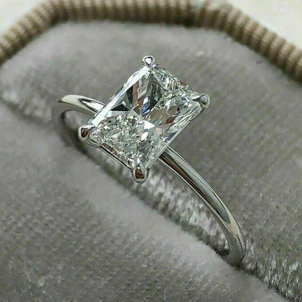 2.50 Ct Radiant Cut Real Moissanite Ring / Solitaire Engagement Ring in 14k White Gold / Radiant Lab-Diamond Ring / Anniversary Ring For Her
