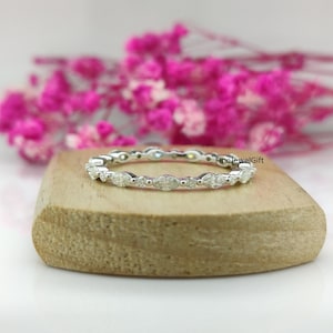 1 Ct Marquise & Runde Solitär Diamant Ehering - Voll Eternity Band - Hochzeitsring - Weißgold Ehering - Geburtstagsgeschenk Band