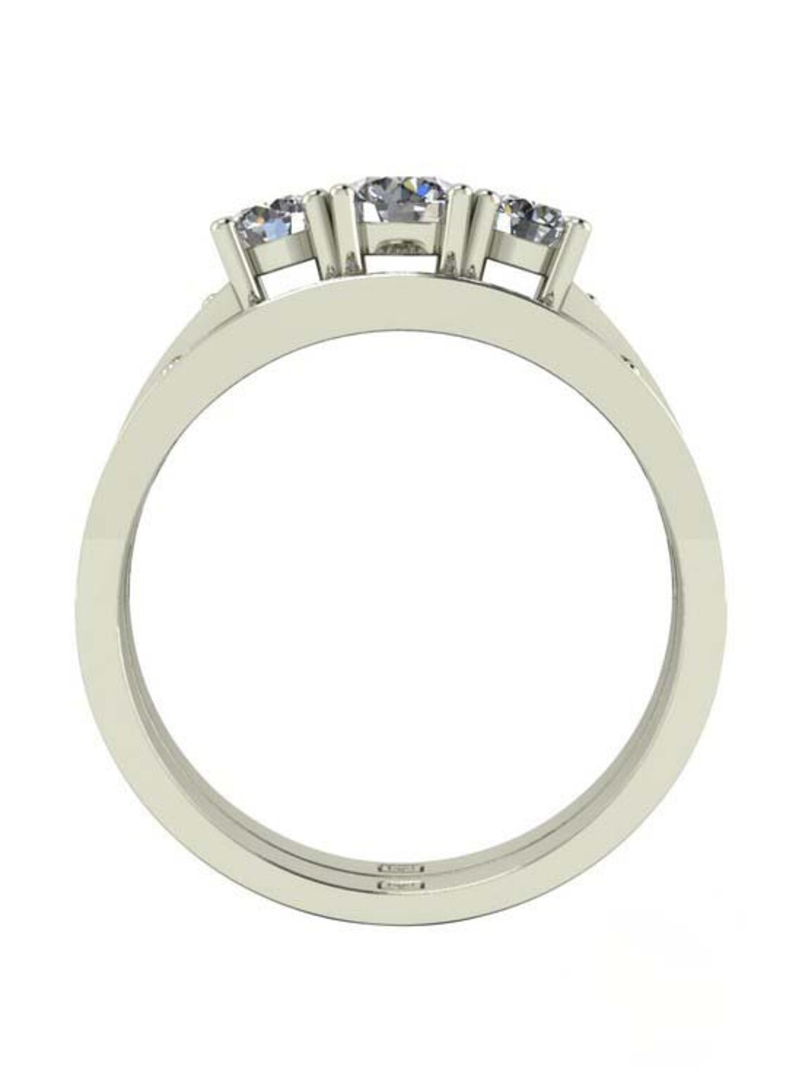Three Stone Wedding Ring Set Bridal Set 14k White Gold