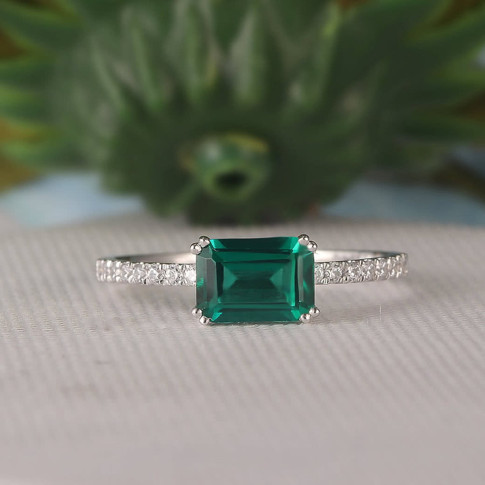 5x7mm Emerald Cut Lab Created Emerald Ring 14K Rose Gold Etsy