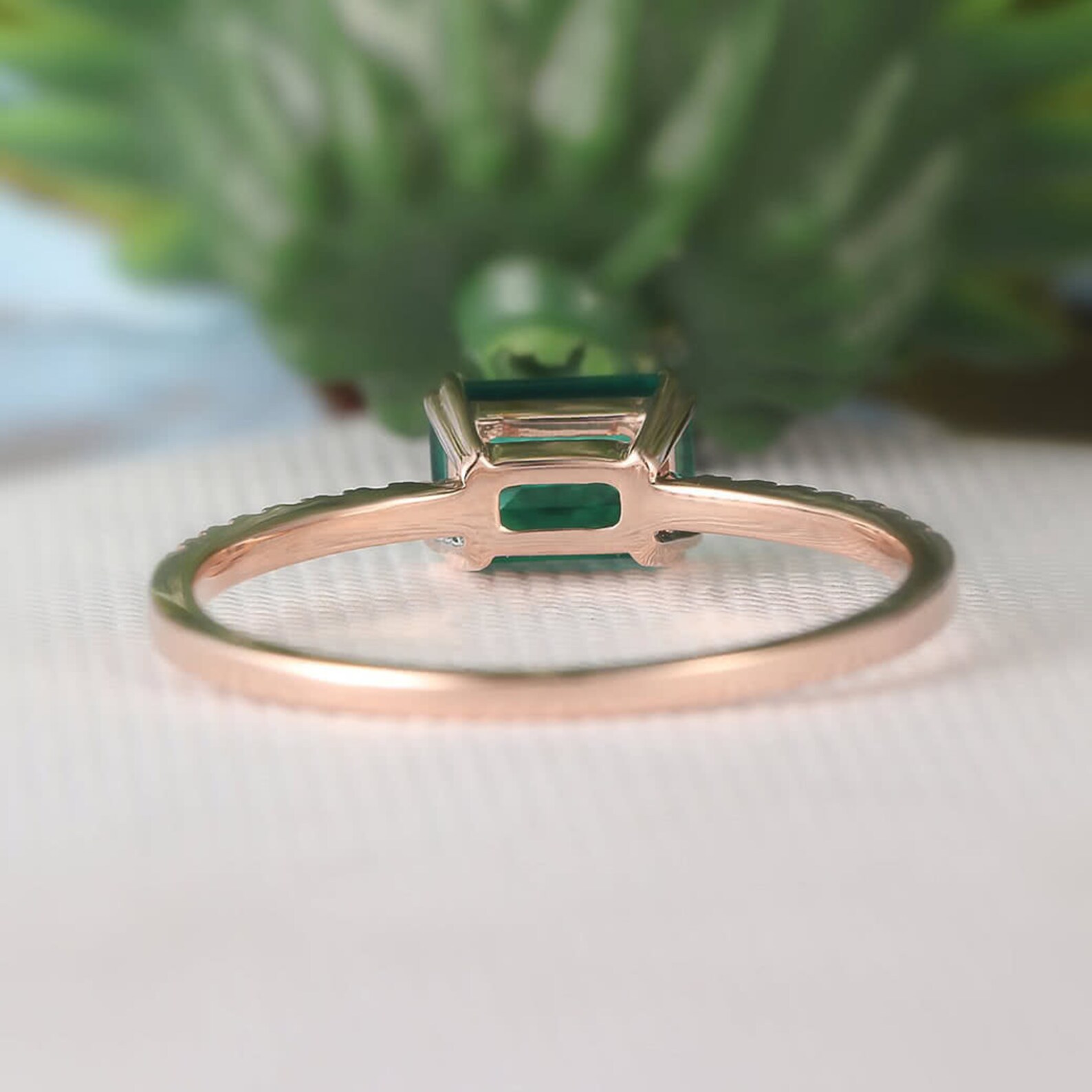 5x7mm Emerald Cut Lab Created Emerald Ring 14K Rose Gold Etsy
