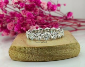 3.50Ct (4 MM Each) Round Cut Real Lab Diamond & Moissanite Full eternity Wedding Band-14K/18K Solid White Gold-Anniversary Gift For Her