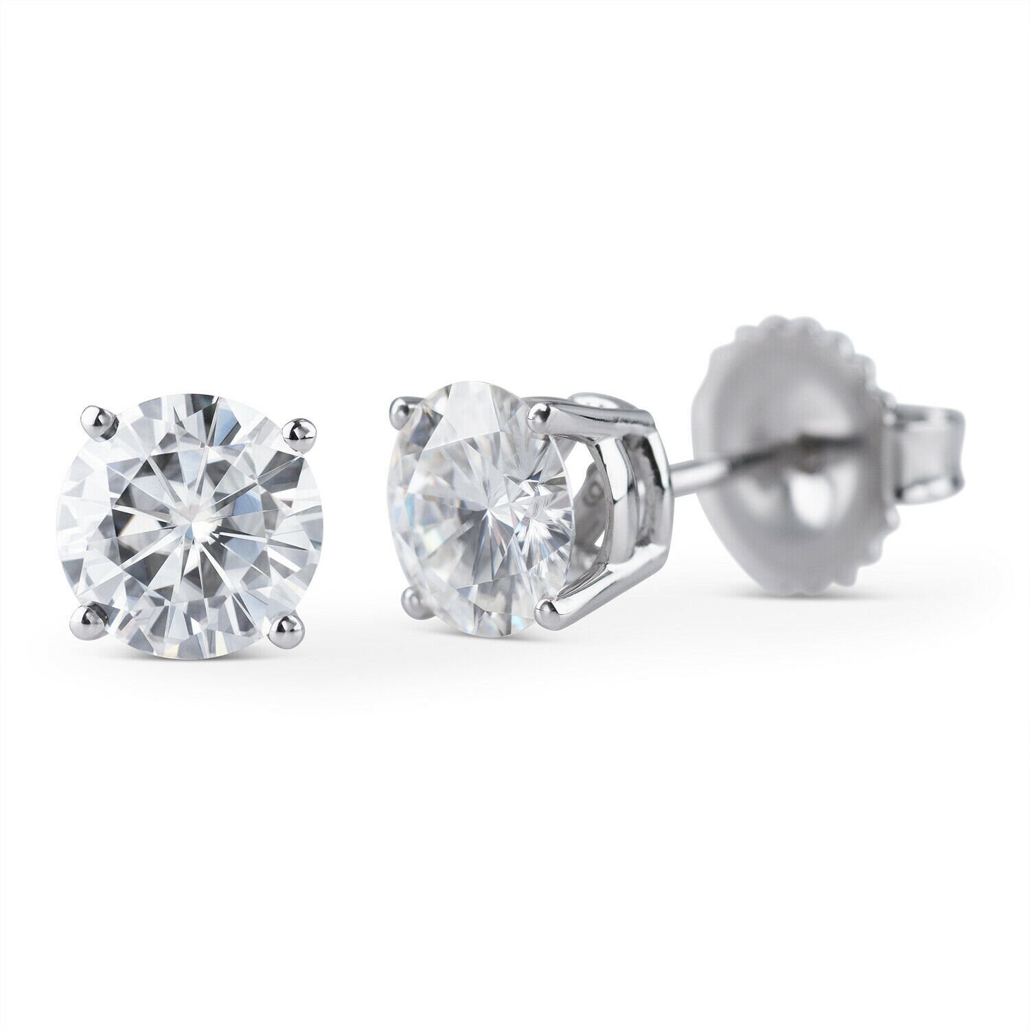 2.0 CT Round Screw Back Stud Earrings in 14k White Gold White Etsy Canada