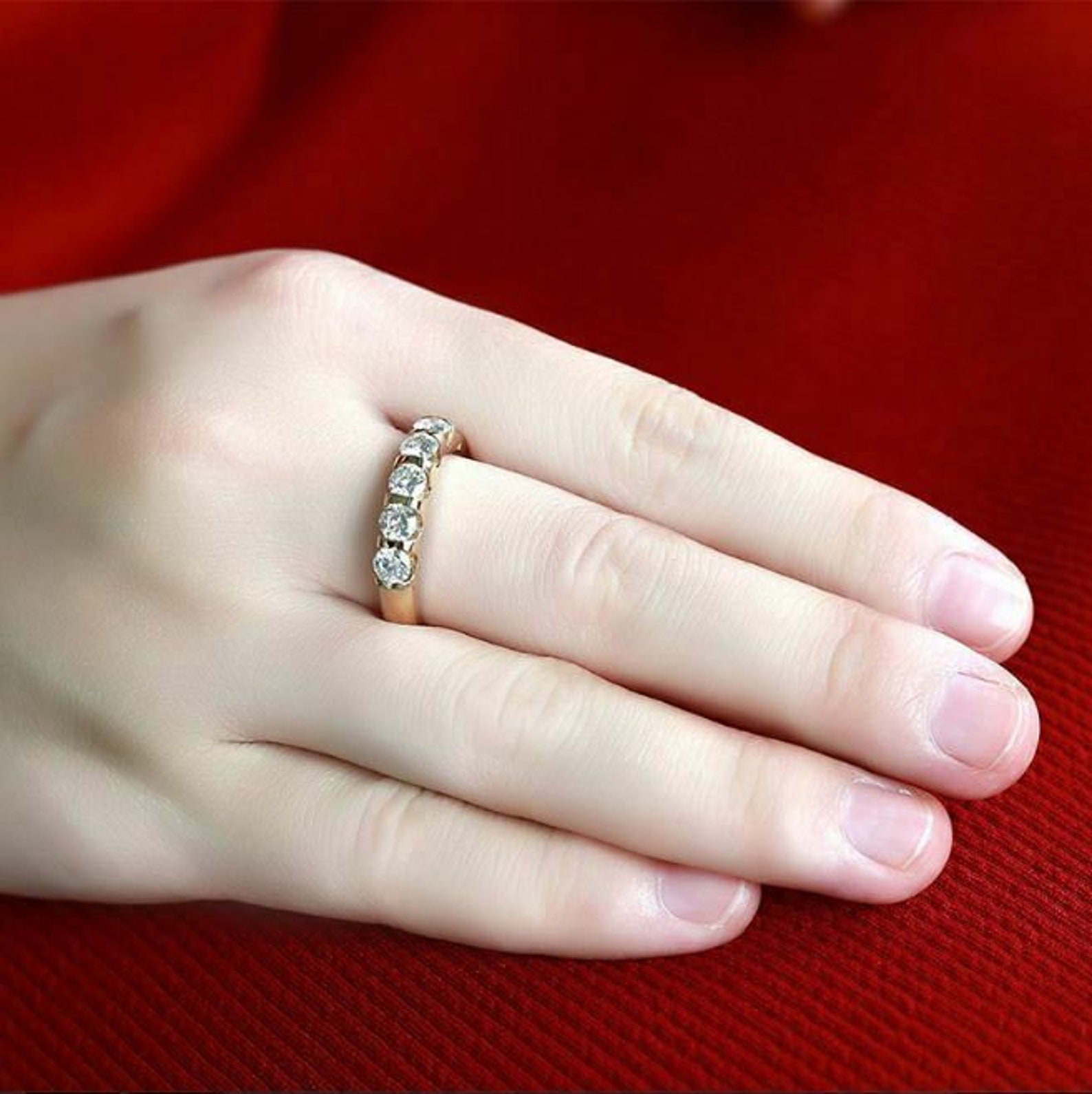 Moissanite Band Classic 1ctw Round Moissanite 5 Stone Wedding Etsy