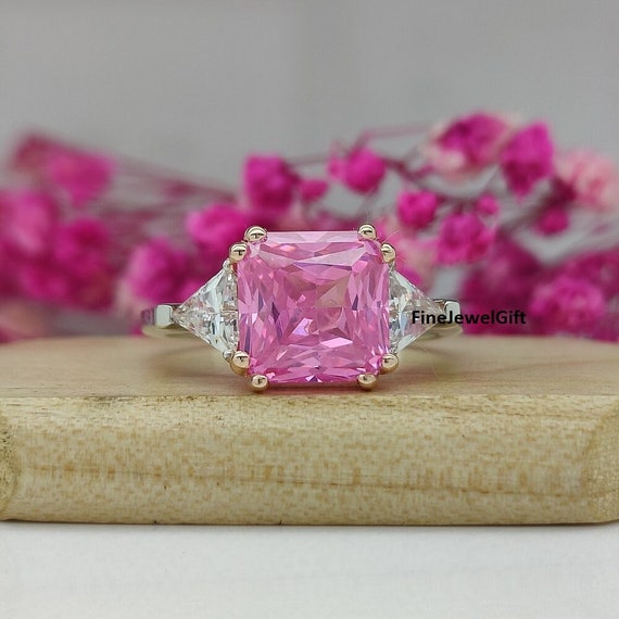 14k White Gold Round Diamond With Square Pink Sapphire Anniversary Band 14k White Gold Round Diamond With Square Pink Sapphire Anniversary Band