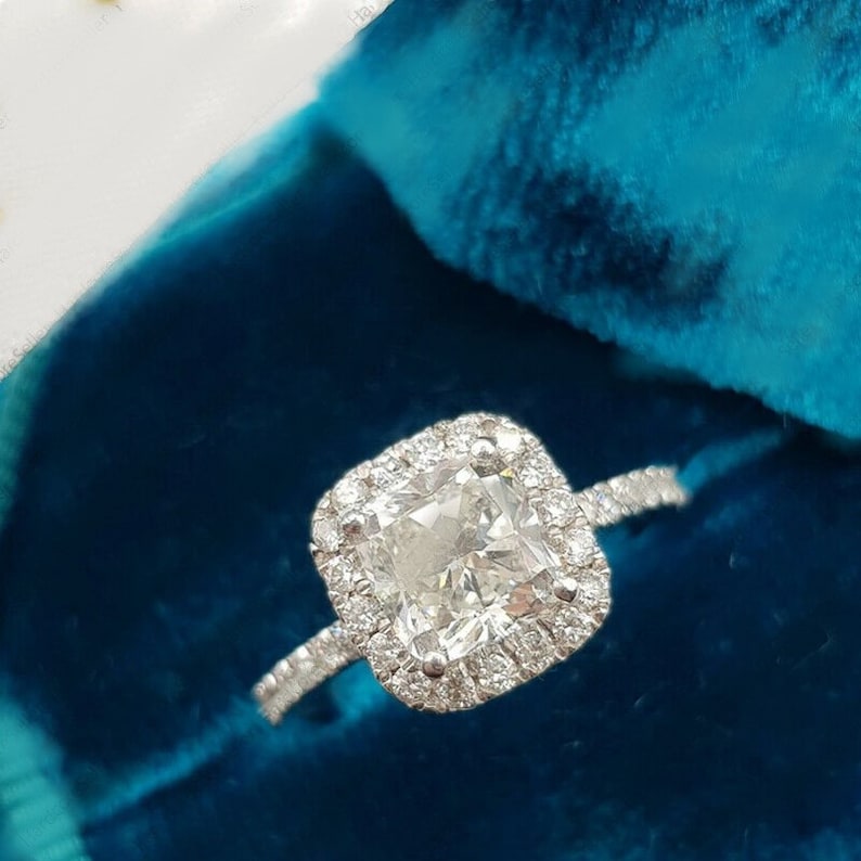 Classic Halo Engagement Ring 2 CT Cushion Cut Moissanite Ring Unique Jewelry For Women 14k White Gold Wedding Anniversary Ring,Gift Ring
