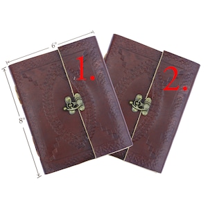 Twin Pack of Genuine Leather Journals with Brass Center Lock (Plain Paper, 8x6)