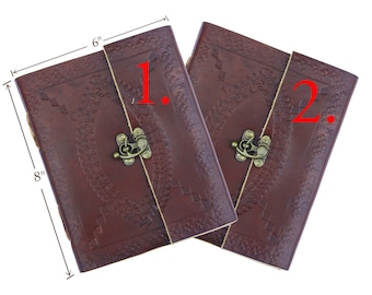 Twin Pack of Genuine Leather Journals with Brass Center Lock (Plain Paper, 8x6)