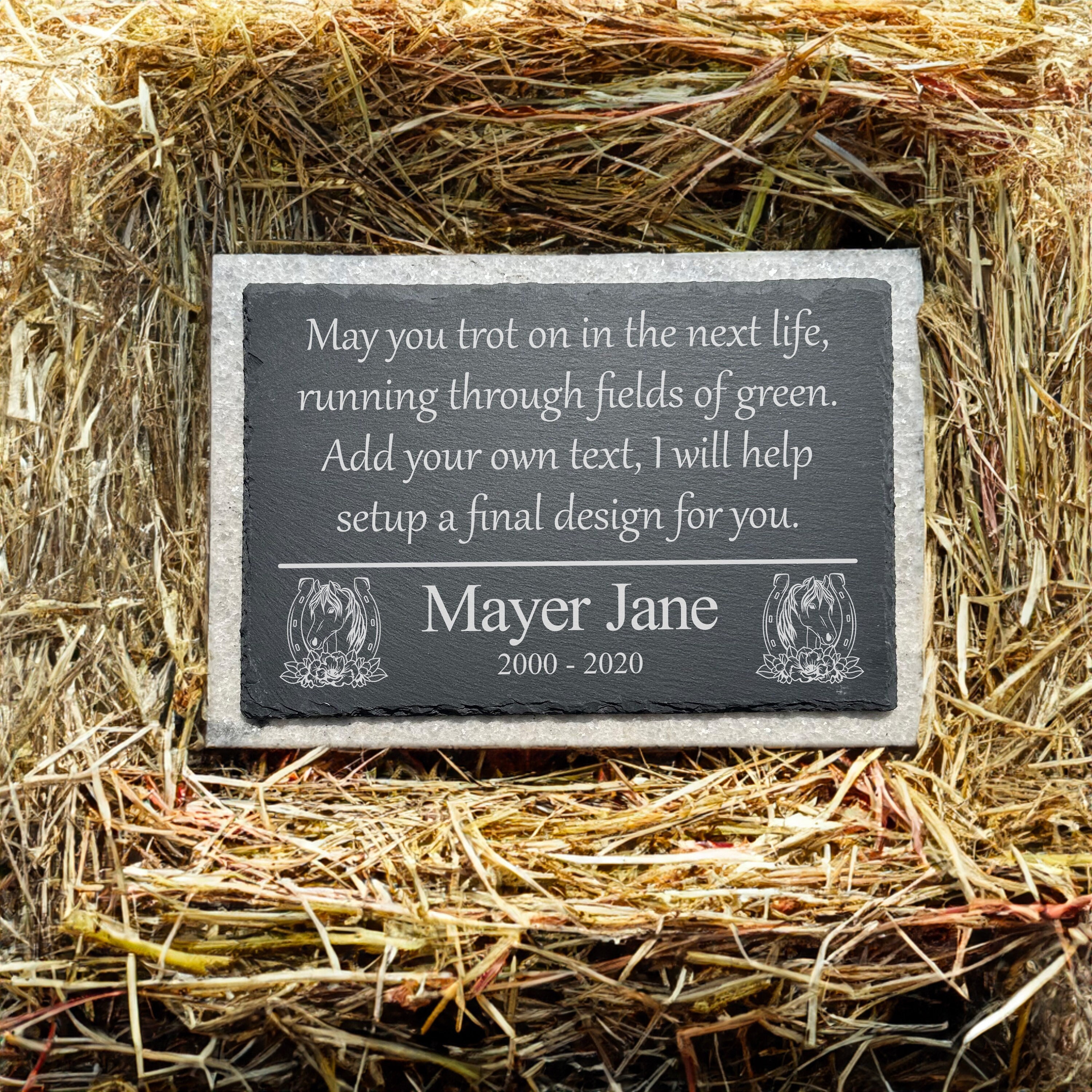 Horse Shoe Custom 8”x12” Slate Sign, Memorial Garden Plaque, Loss Loved One Sign, Rest Peace Custom Memorial Garden Stone, Burial Stone Head