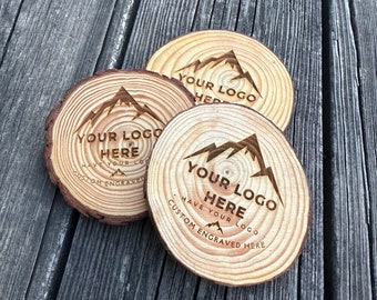 Custom LOGO Log Slice Coaster - 1 Hand Made Wooden Coaster Perfect For Home, Office, Bar, Desk, Housewarming, Anniversary, Birthday Gift