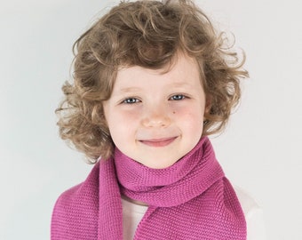 Handmade Phlox Pink Knitted Wool Scarf for Girls, Personalized with Embroidered Name